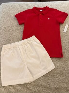 Edgehill Collection Red Polo Top with White Shorts Set— 5